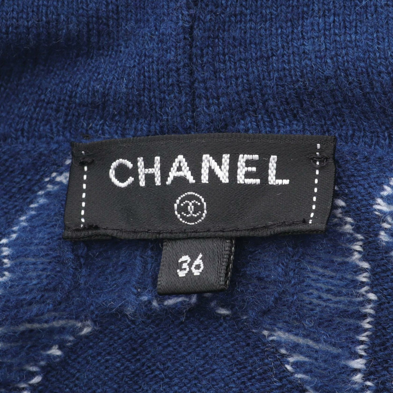 香奈兒 COCO 標誌連帽衫 #36 針織衫 P70408K10043 羊絨海軍藍白色-2