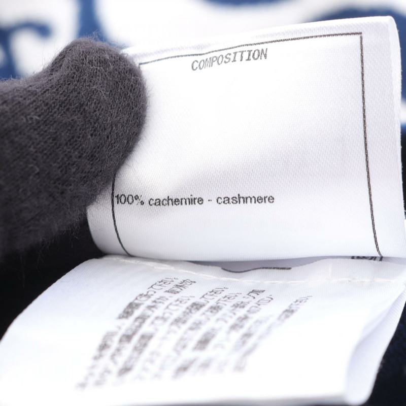 香奈兒 COCO 標誌連帽衫 #36 針織衫 P70408K10043 羊絨海軍藍白色-4