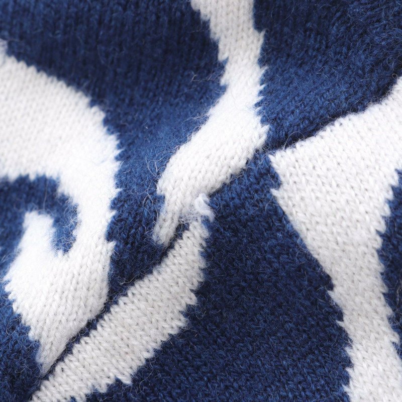 香奈兒 COCO 標誌連帽衫 #36 針織衫 P70408K10043 羊絨海軍藍白色-5