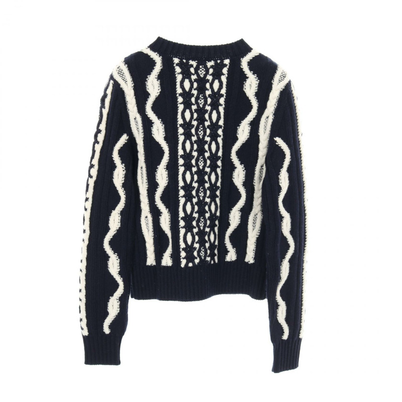 香奈兒 (CHANEL) 絞花針織衫 #34 P59228K07759 羊毛羊絨混紡 海軍藍 白色 二手-1