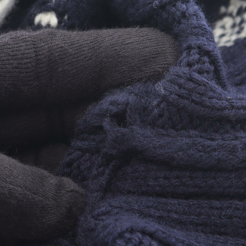 香奈兒 (CHANEL) 絞花針織衫 #34 P59228K07759 羊毛羊絨混紡 海軍藍 白色 二手-5