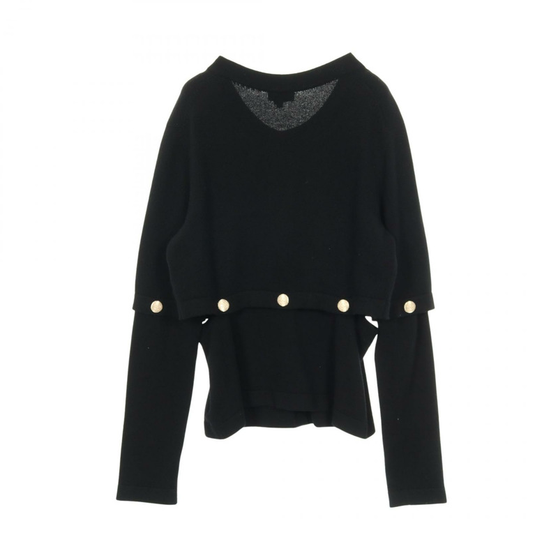 香奈兒 COCO 標誌紐扣開襟衫 #38 P72780K10442 羊絨黑色二手女款-1