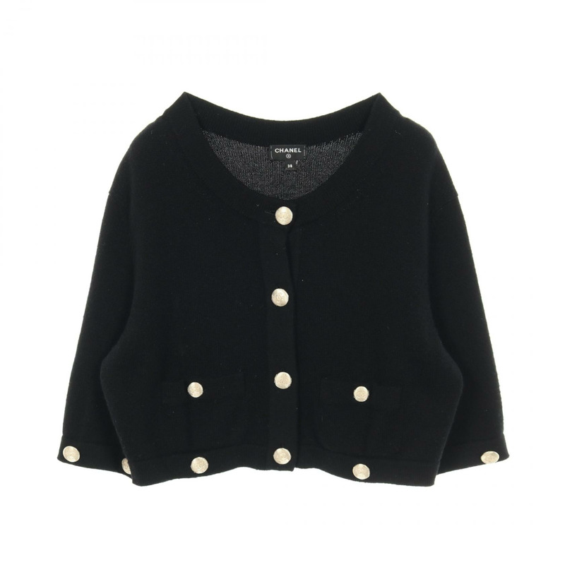 香奈兒 COCO 標誌紐扣開襟衫 #38 P72780K10442 羊絨黑色二手女款-2