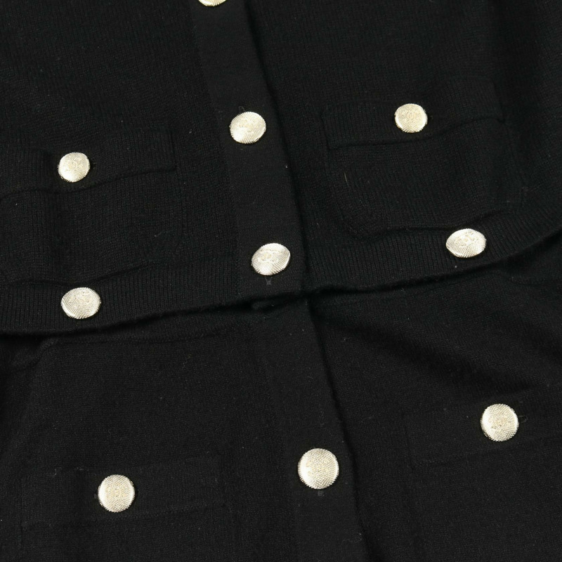 香奈兒 COCO 標誌紐扣開襟衫 #38 P72780K10442 羊絨黑色二手女款-9
