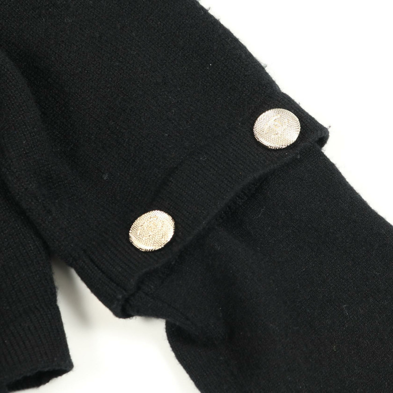香奈兒 COCO 標誌紐扣開襟衫 #38 P72780K10442 羊絨黑色二手女款-10