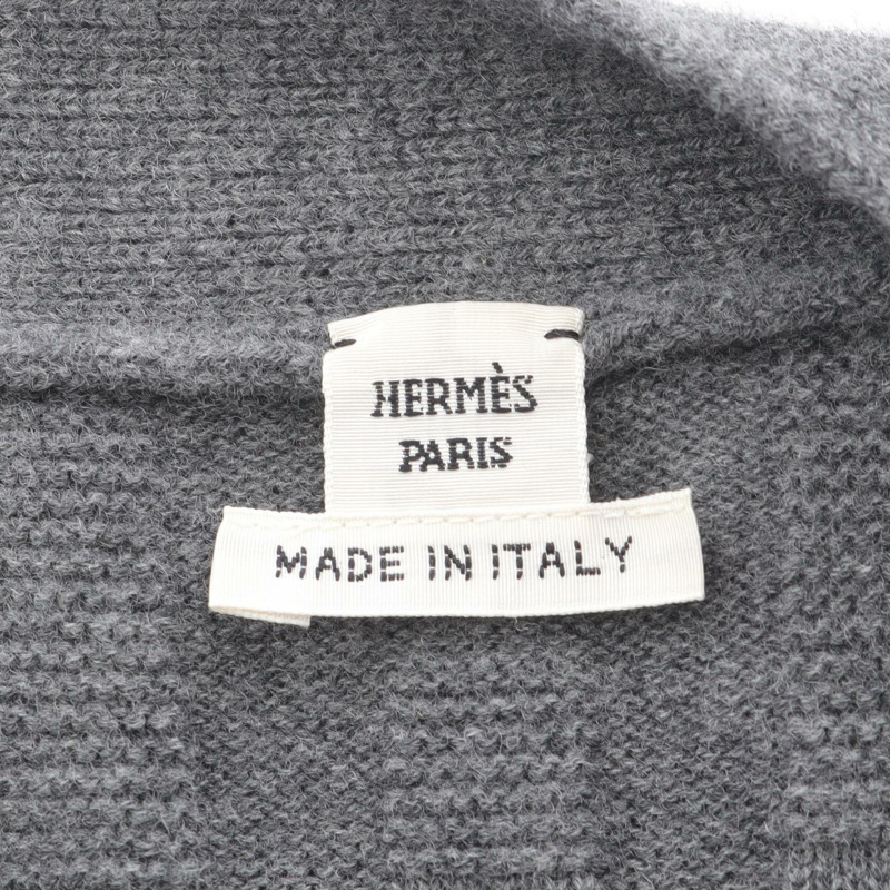 愛馬仕 H 圖案 Sellier 紐帶針織開襟衫 #34 羊毛灰色二手女款-2