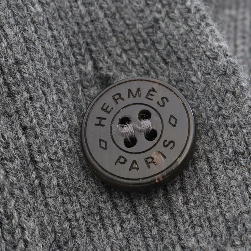 愛馬仕 H 圖案 Sellier 紐帶針織開襟衫 #34 羊毛灰色二手女款-5