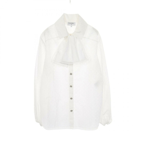 香奈兒 COCO 標誌紐扣打孔襯衫 #34 P74911V37796 純棉 白色 二手 女款