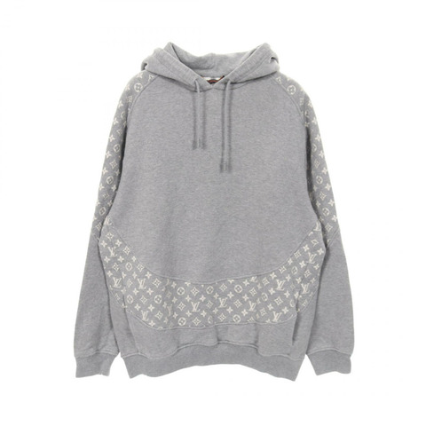 路易威登 Monogram 圓形剪裁連帽衫，純棉灰色，XL 碼，二手男士