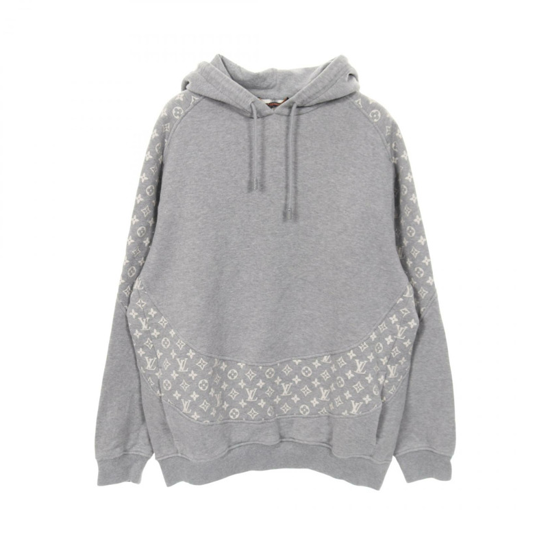 路易威登 Monogram 圓形剪裁連帽衫，純棉灰色，XL 碼，二手男士-0