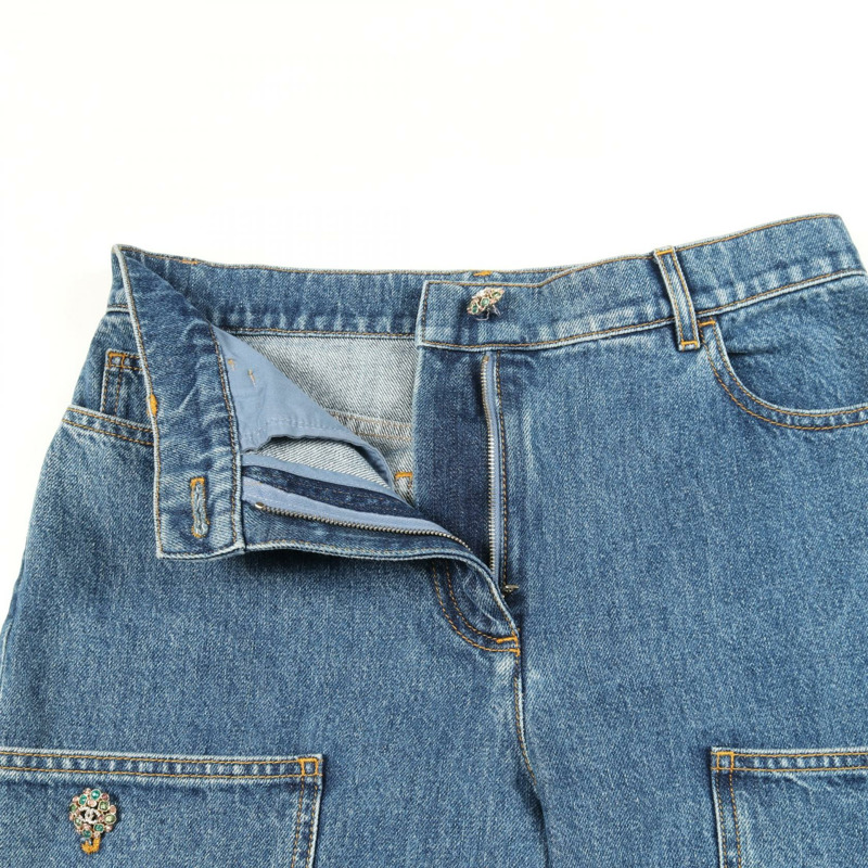 香奈兒 COCO 標誌珠寶羈扣牛仔褲 #38 棉質藍色二手女裝-5