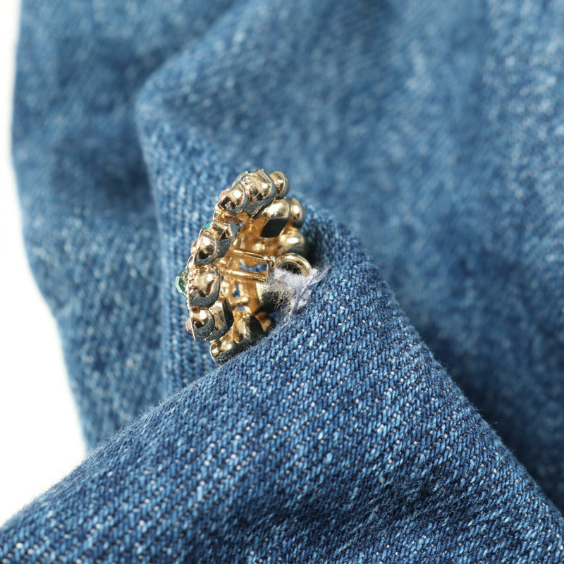 香奈兒 COCO 標誌珠寶羈扣牛仔褲 #38 棉質藍色二手女裝-7