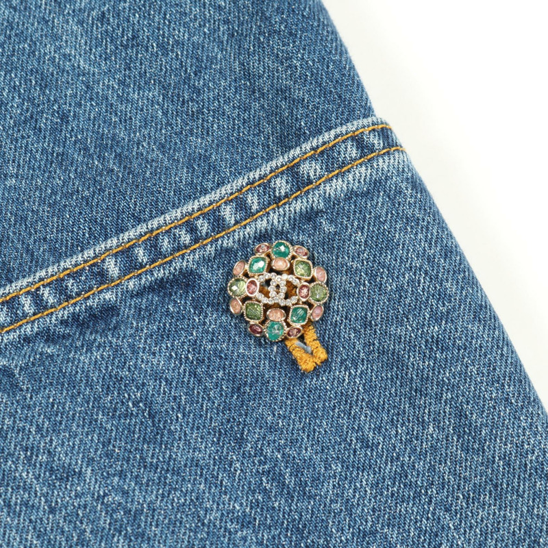 香奈兒 COCO 標誌珠寶羈扣牛仔褲 #38 棉質藍色二手女裝-8