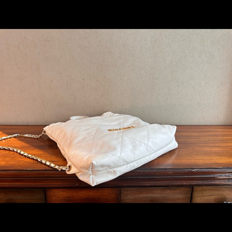 Chanel 白色牛皮金字22bag手提後背包 大號-2