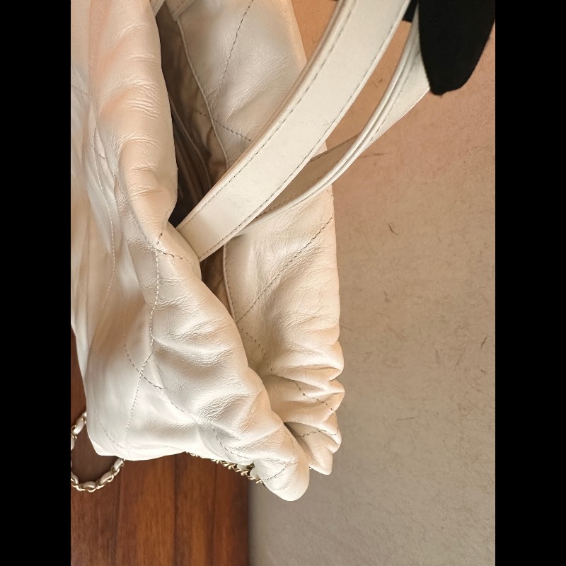 Chanel 白色牛皮金字22bag手提後背包 大號-8