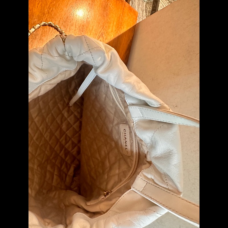 Chanel 白色牛皮金字22bag手提後背包 大號-10