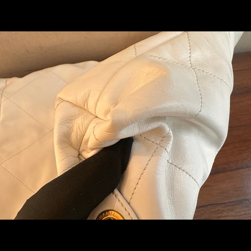 Chanel 白色牛皮金字22bag手提後背包 大號-13