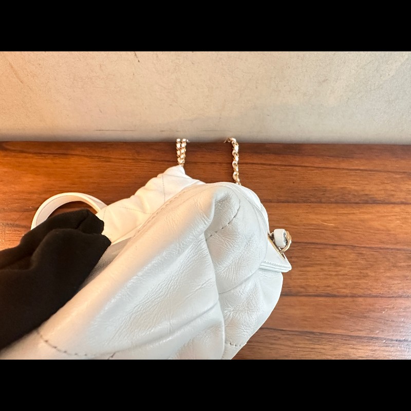 Chanel 白色牛皮金字22bag手提後背包 大號-15