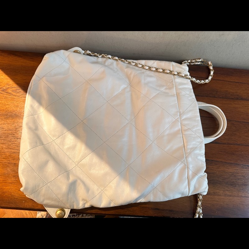 Chanel 白色牛皮金字22bag手提後背包 大號-16