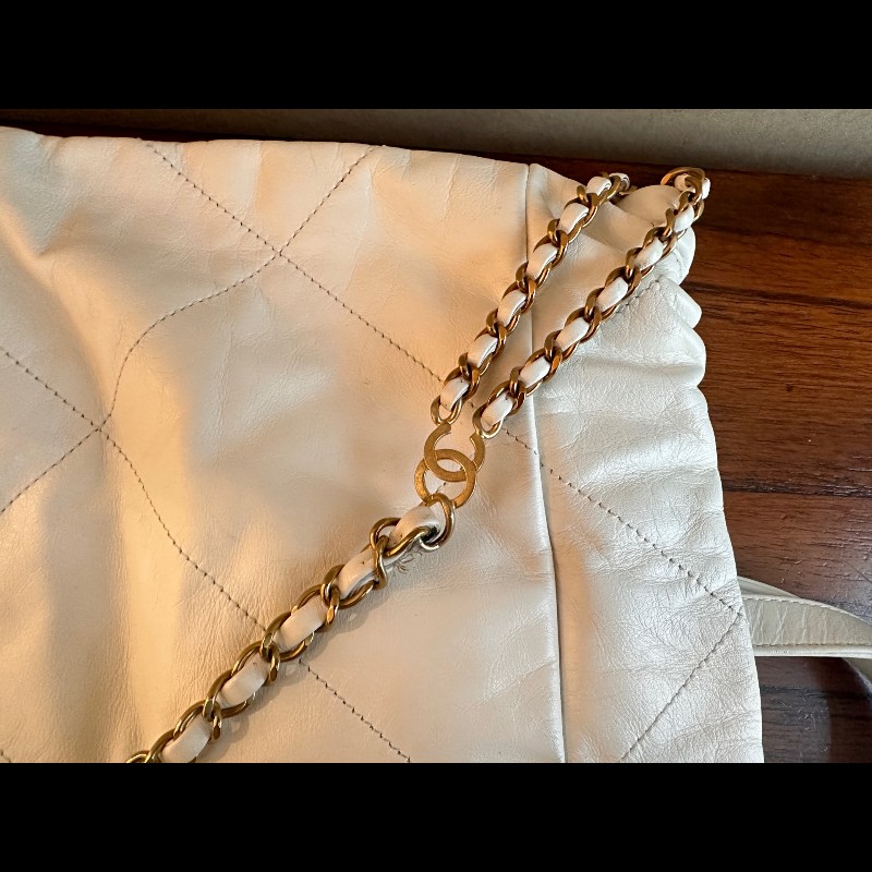 Chanel 白色牛皮金字22bag手提後背包 大號-18
