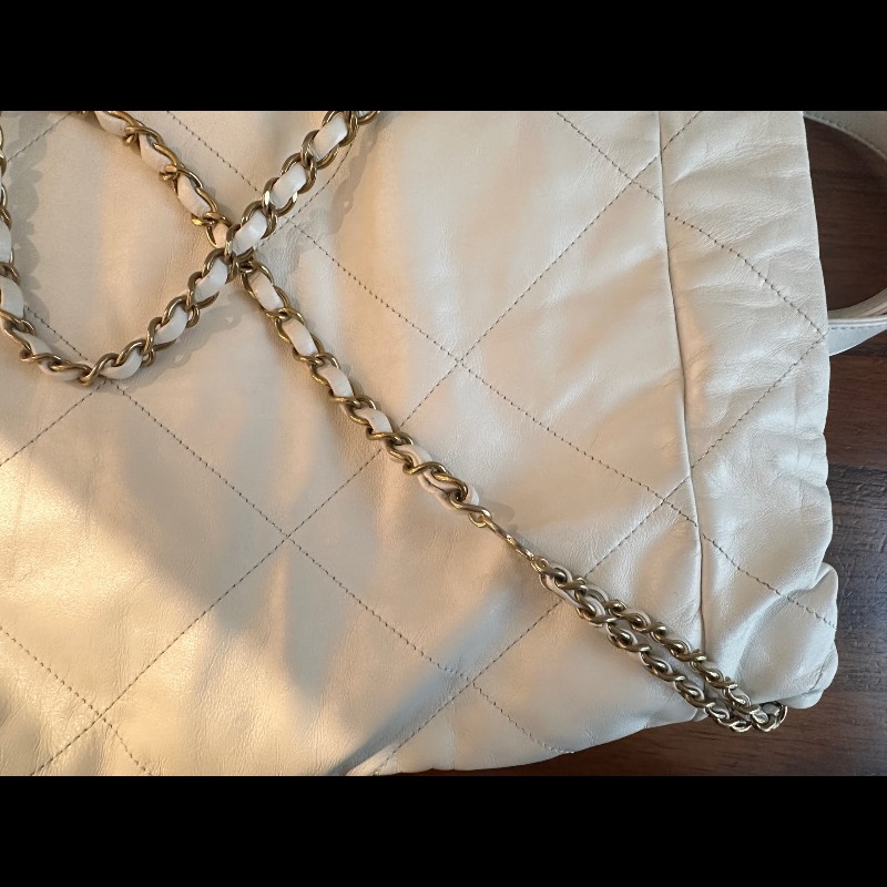 Chanel 白色牛皮金字22bag手提後背包 大號-19