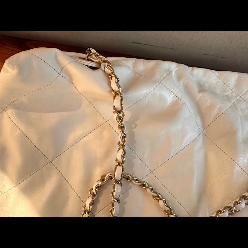 Chanel 白色牛皮金字22bag手提後背包 大號-20