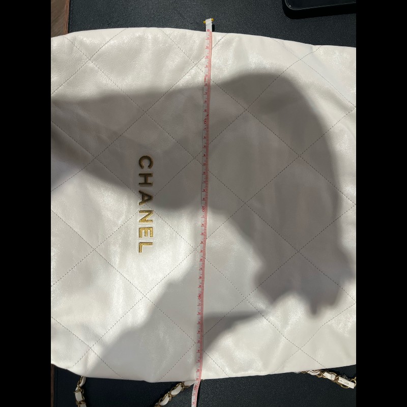 Chanel 白色牛皮金字22bag手提後背包 大號-21