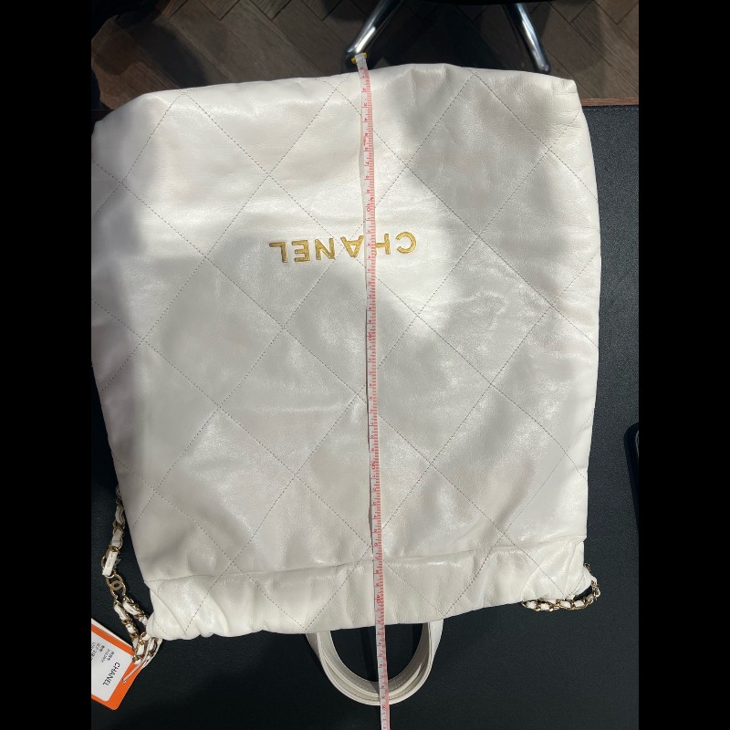 Chanel 白色牛皮金字22bag手提後背包 大號-22