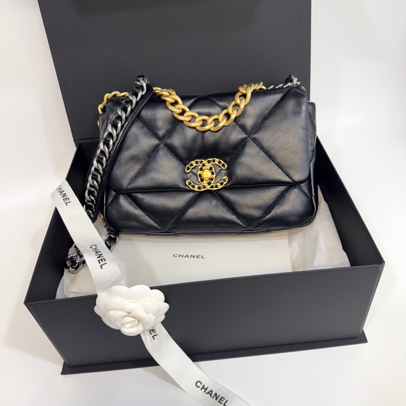 🖤香奈兒19 chanel黑金油蠟羊皮19bag小號26cm AS1160-4