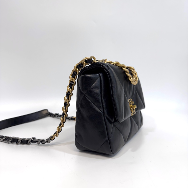 🖤香奈兒19 chanel黑金油蠟羊皮19bag小號26cm AS1160-7