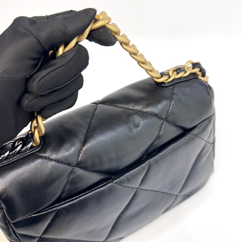 🖤香奈兒19 chanel黑金油蠟羊皮19bag小號26cm AS1160-16