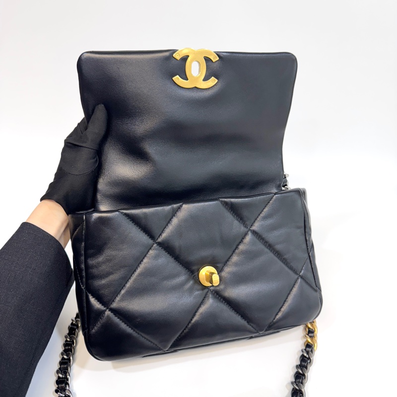 🖤香奈兒19 chanel黑金油蠟羊皮19bag小號26cm AS1160-17