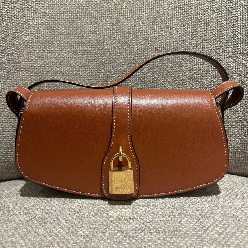Celine/賽琳 tabou 全皮棕色鎖頭腋下包-0
