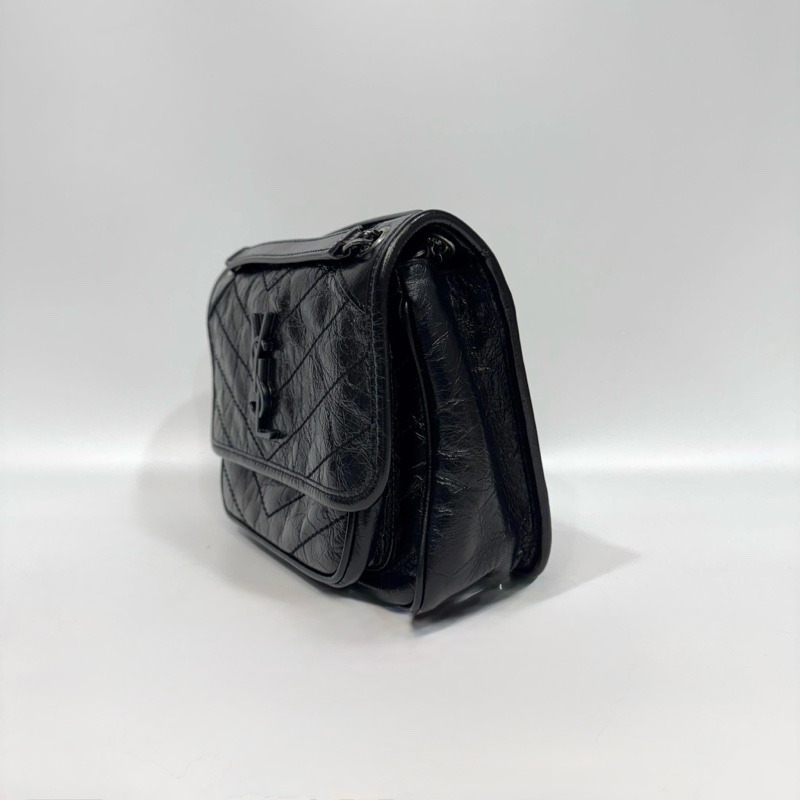 YSL 黑色黑釦揉製牛皮復古銀鍊NIKI BABY 6331580-5
