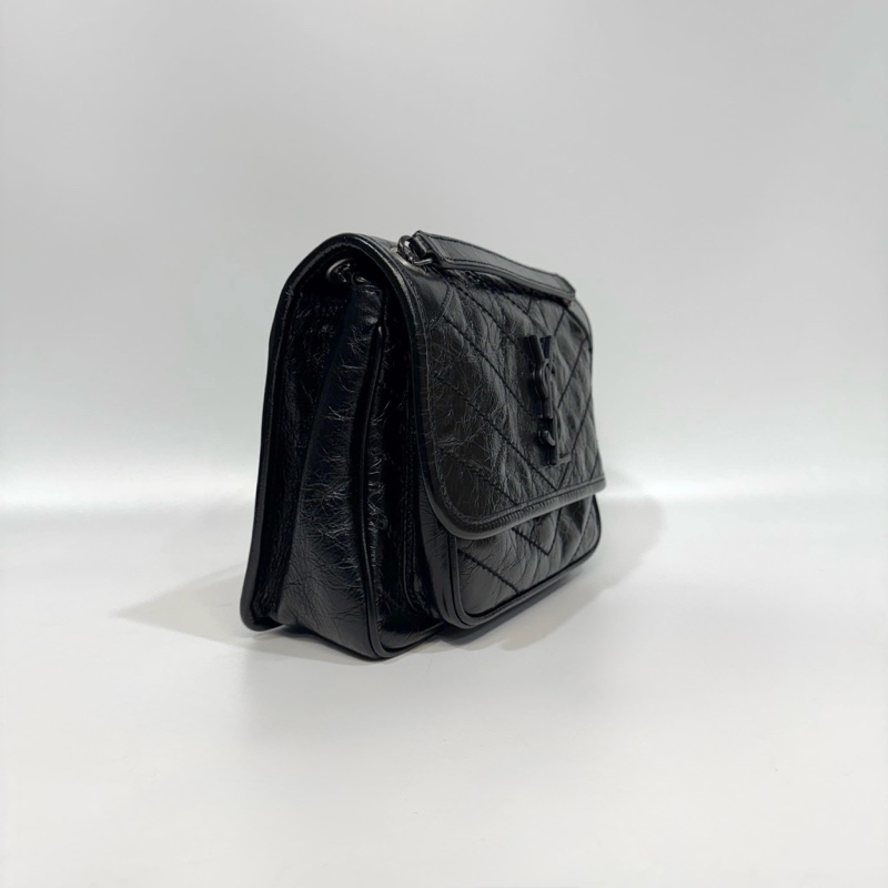 YSL 黑色黑釦揉製牛皮復古銀鍊NIKI BABY 6331580-6