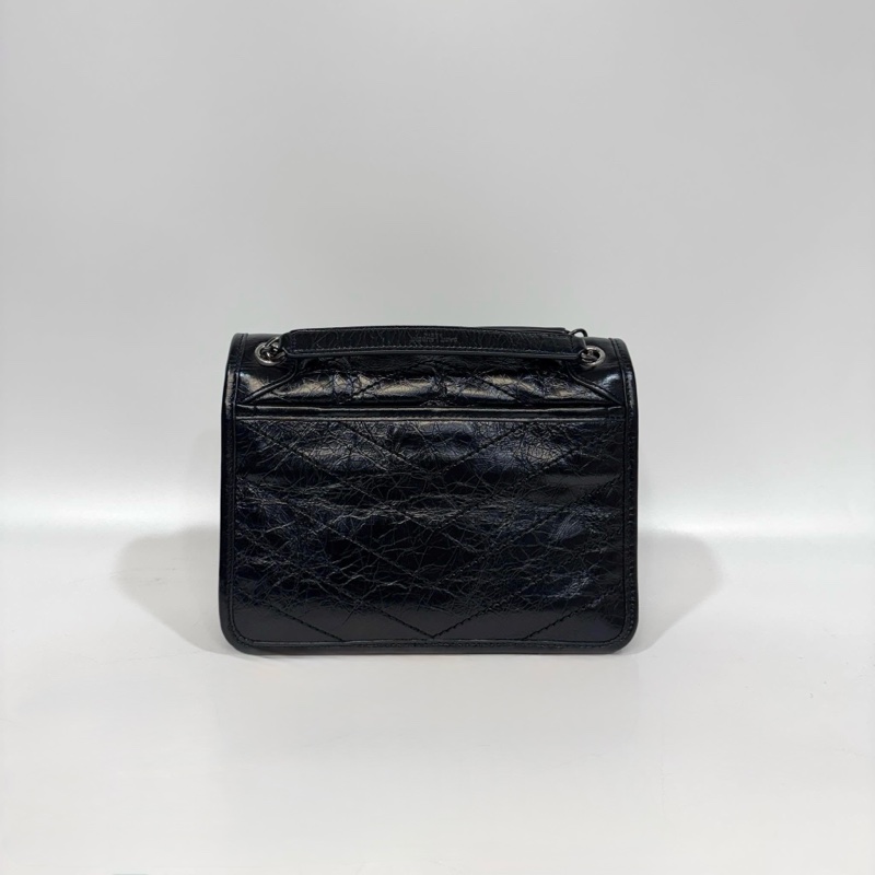 YSL 黑色黑釦揉製牛皮復古銀鍊NIKI BABY 6331580-7