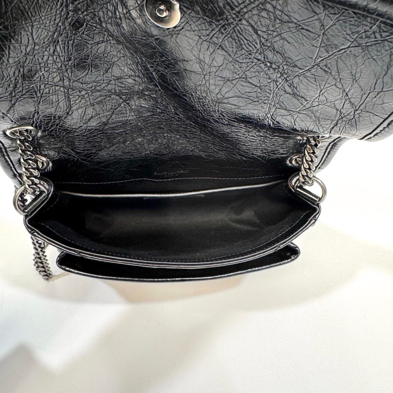 YSL 黑色黑釦揉製牛皮復古銀鍊NIKI BABY 6331580-9