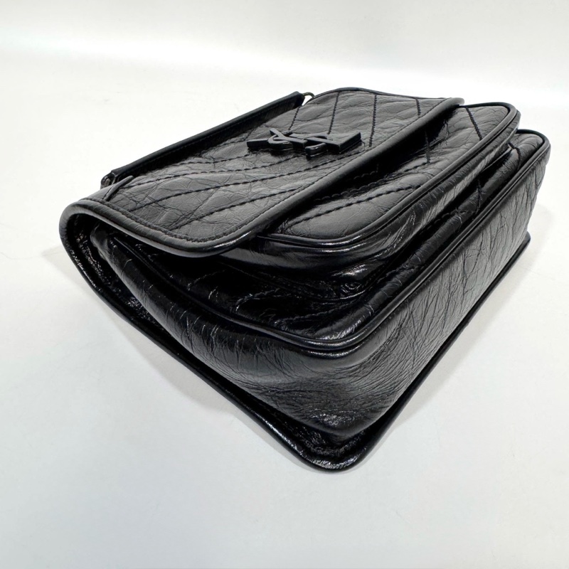 YSL 黑色黑釦揉製牛皮復古銀鍊NIKI BABY 6331580-13