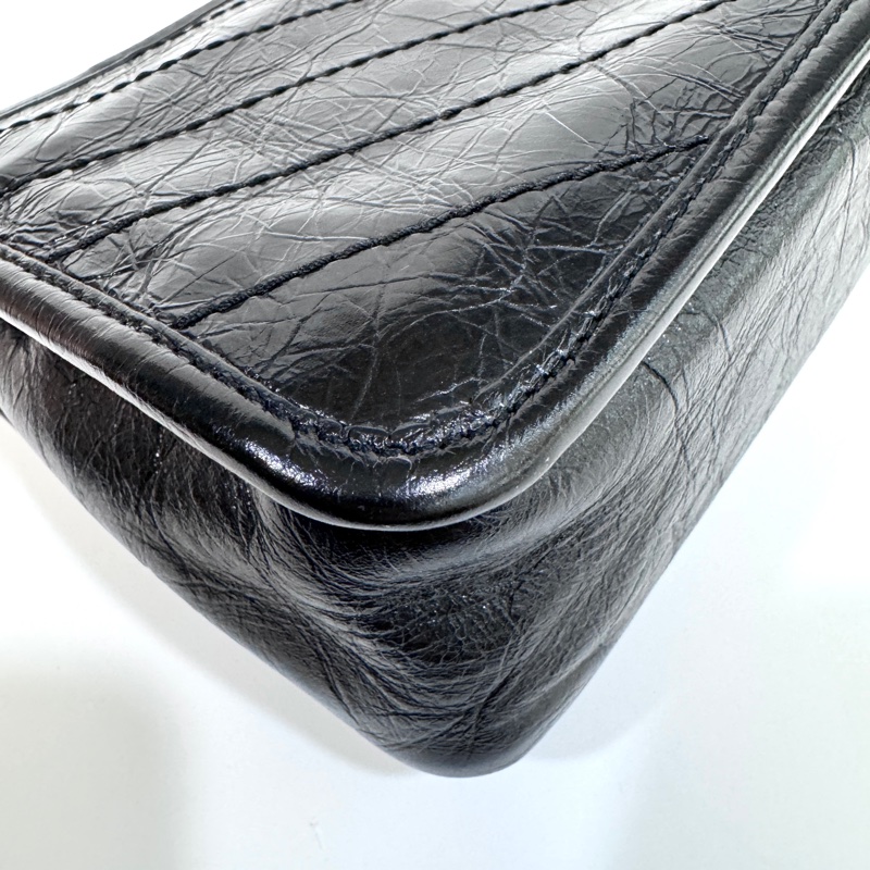 YSL 黑色黑釦揉製牛皮復古銀鍊NIKI BABY 6331580-18