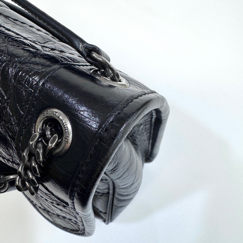 YSL 黑色黑釦揉製牛皮復古銀鍊NIKI BABY 6331580-20