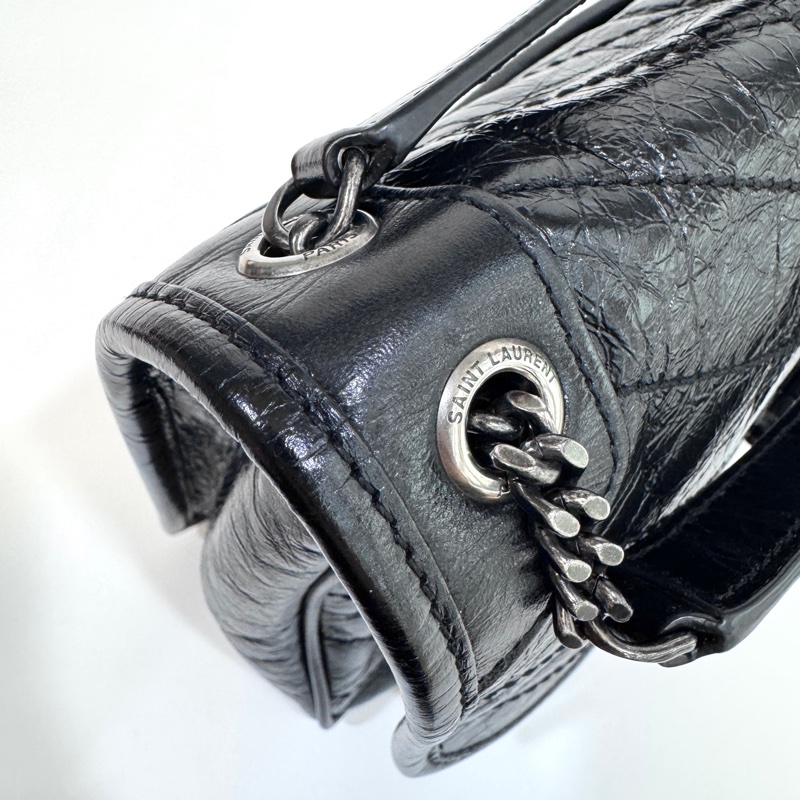 YSL 黑色黑釦揉製牛皮復古銀鍊NIKI BABY 6331580-21