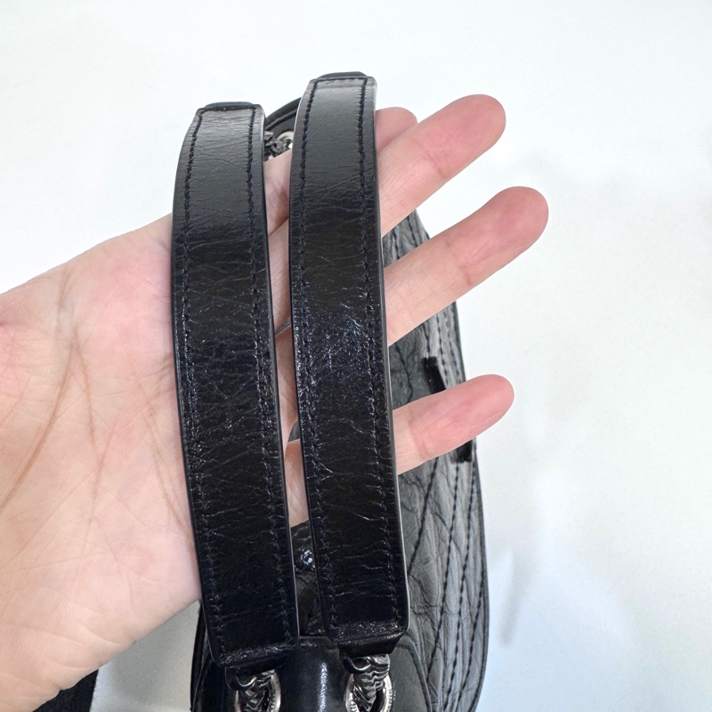 YSL 黑色黑釦揉製牛皮復古銀鍊NIKI BABY 6331580-23