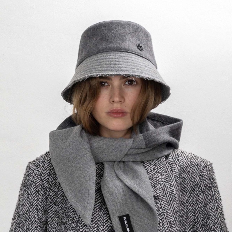 RUSLAN BAGINSKIY 毛鬚邊凸圈字毛料漁夫帽-4