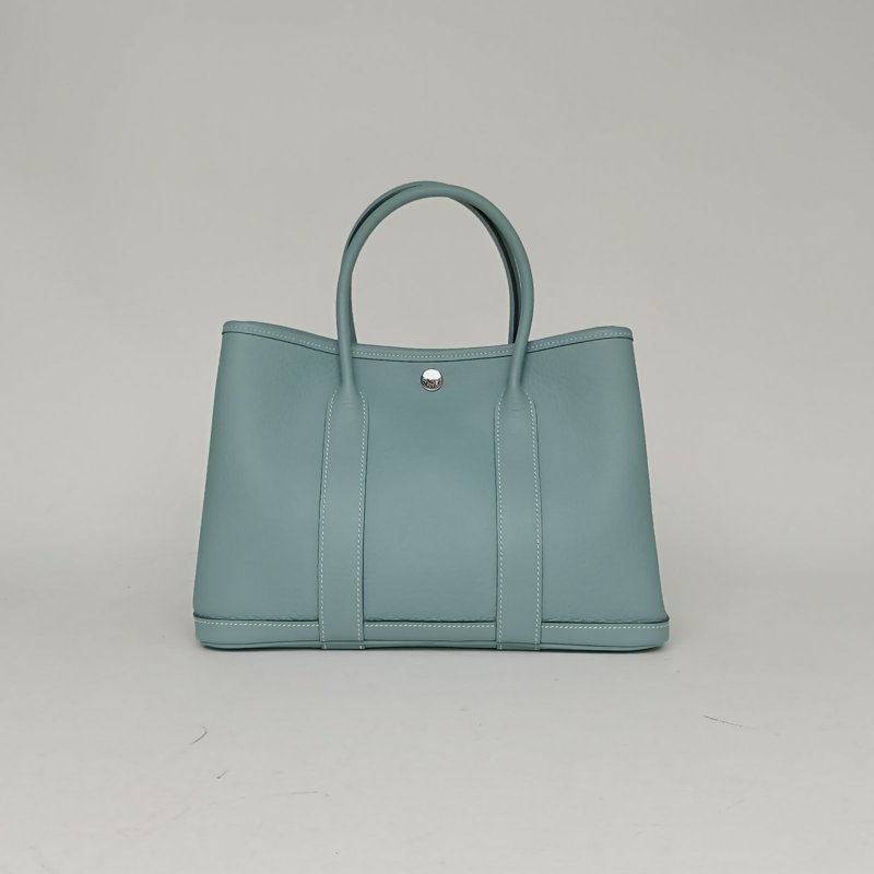 HERMES GardenParty花園包307G天青色NEGONA皮Y刻銀扣肩背包-0