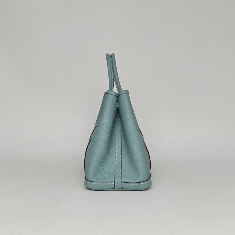 HERMES GardenParty花園包307G天青色NEGONA皮Y刻銀扣肩背包-1