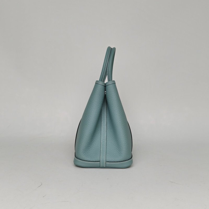 HERMES GardenParty花園包307G天青色NEGONA皮Y刻銀扣肩背包-3