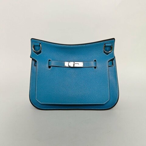HERMES 吉普賽Jypsiere2875牛仔藍TC皮框N銀扣肩背包