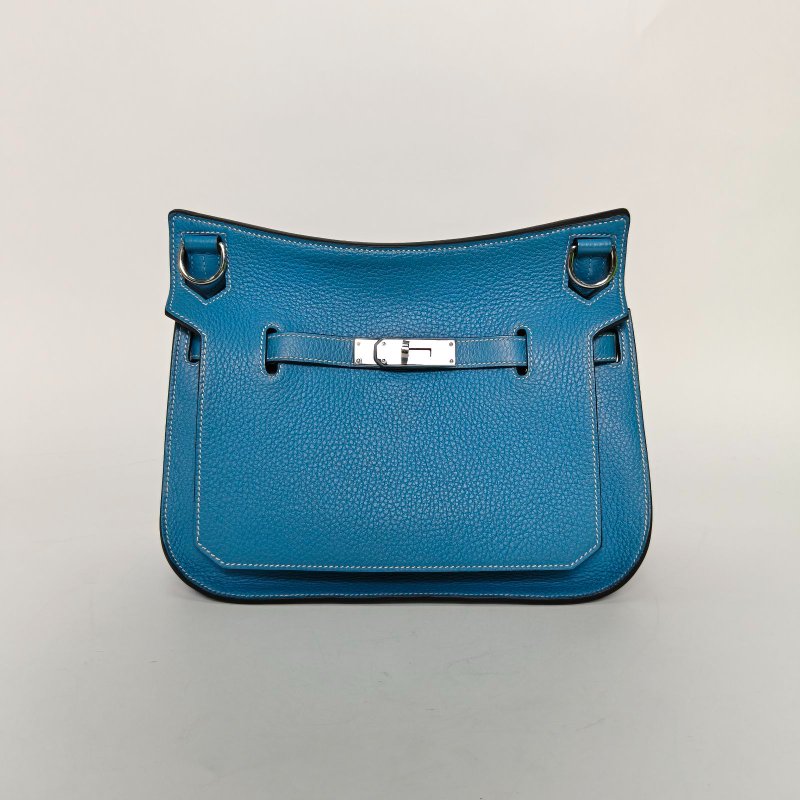 HERMES 吉普賽Jypsiere2875牛仔藍TC皮框N銀扣肩背包-0