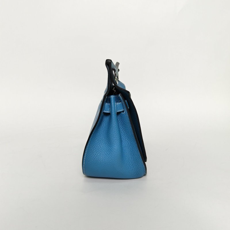 HERMES 吉普賽Jypsiere2875牛仔藍TC皮框N銀扣肩背包-3