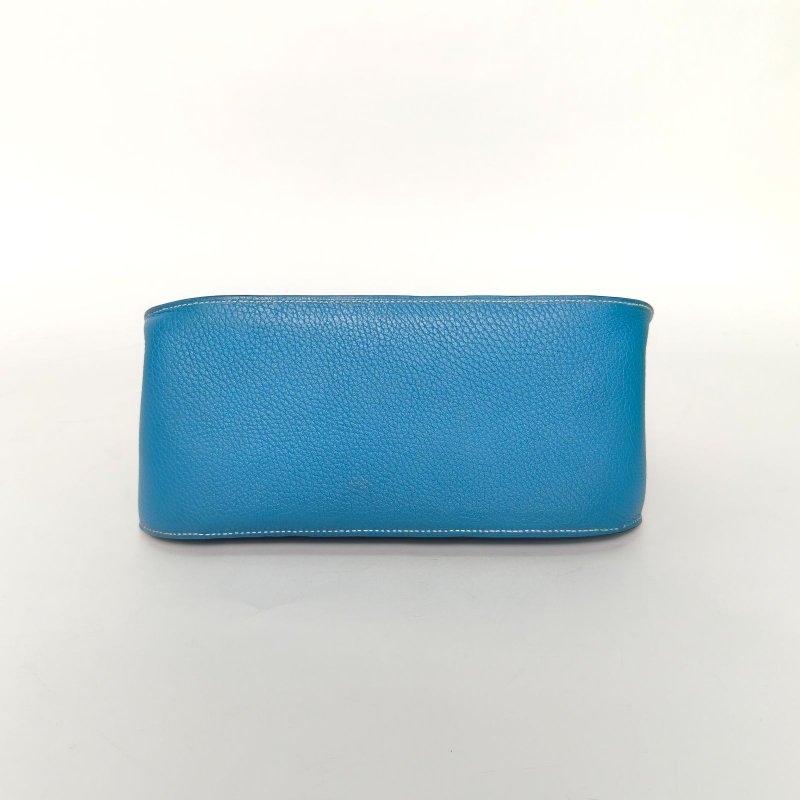 HERMES 吉普賽Jypsiere2875牛仔藍TC皮框N銀扣肩背包-4